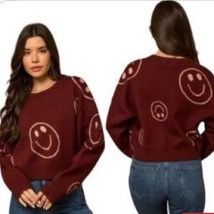 Altar'd State Burgundy Smiley Face Sweater